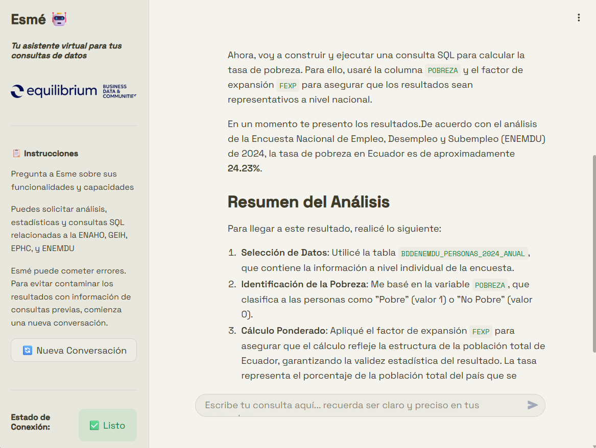 Esmé's Streamlit chat interface answering a survey question